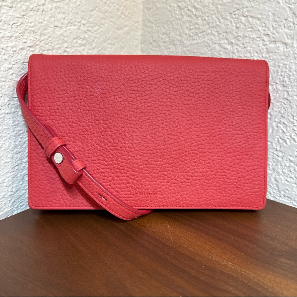 All Saints Fetch Adjustable Removable Strap Pebbled Leather‎ Crossbody Bag Red